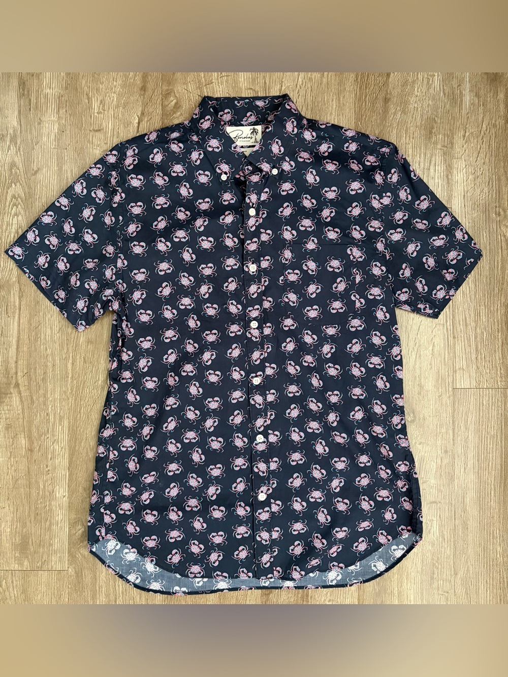 Bonobos Slim Fit Short Sleeve Button Down Sz M Navy Crab Print Riviera Shirt